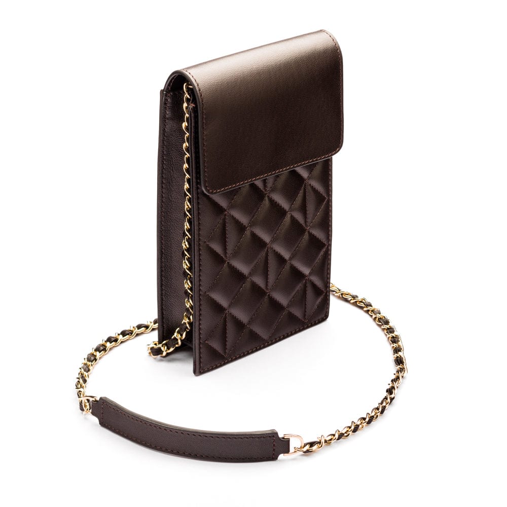 Leather phone bag, brown, side