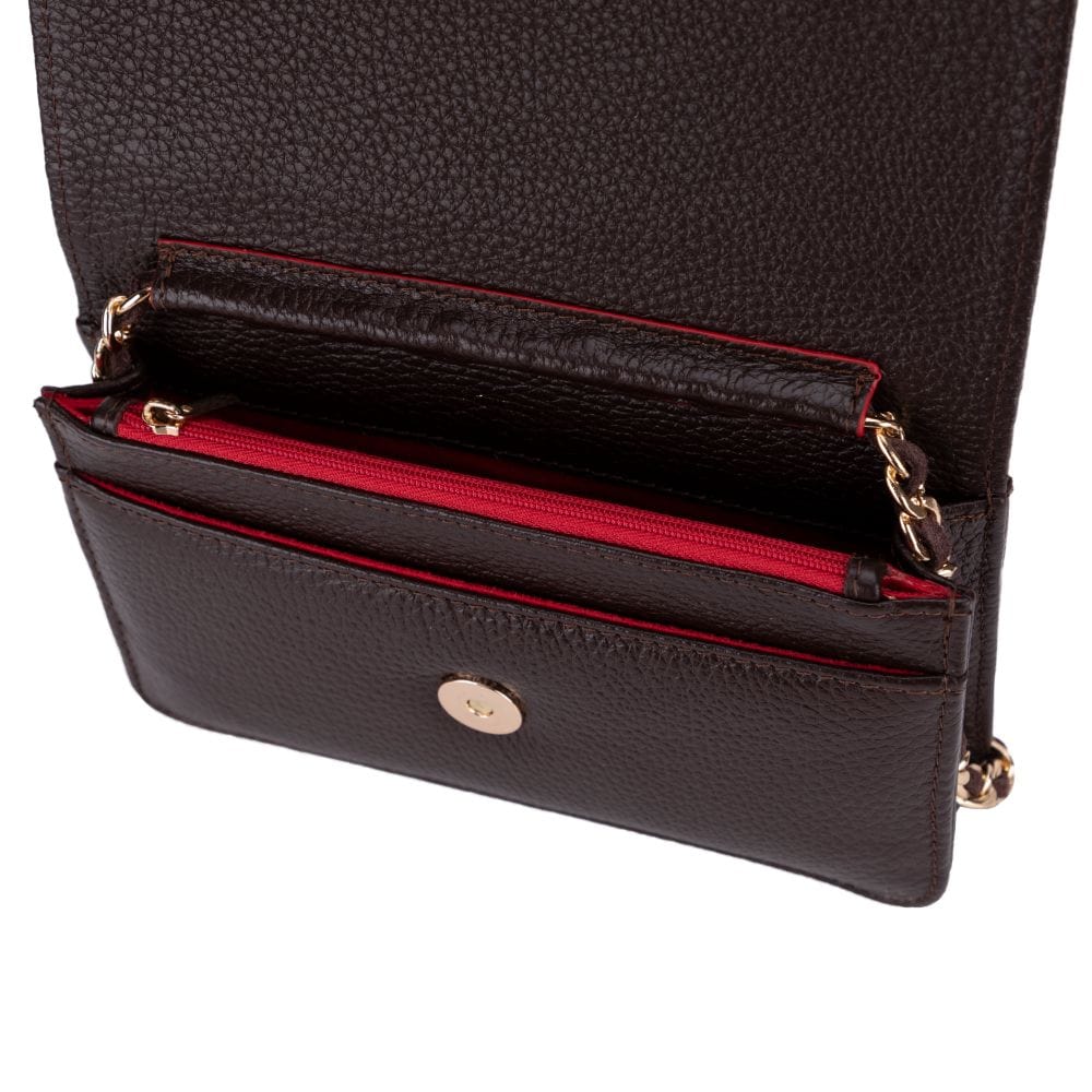 Leather Mini Chain Bag, Brown | Shoulder Bags | SageBrown