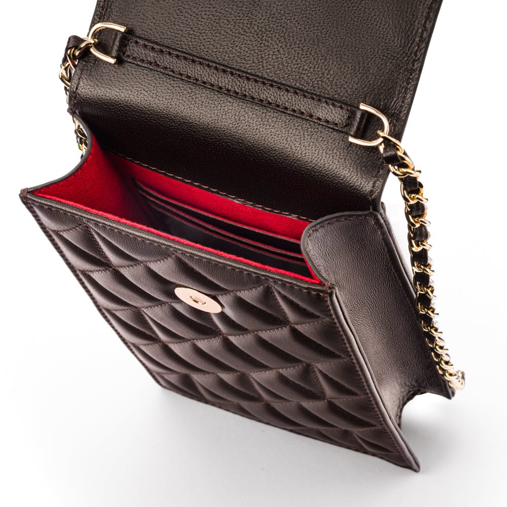 Leather phone bag, brown, inside