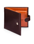 Leather wallet with coin purse, ID and tab closure, brown with orange, front