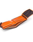 Leather wallet with coin purse, ID and tab closure, brown with orange, inside