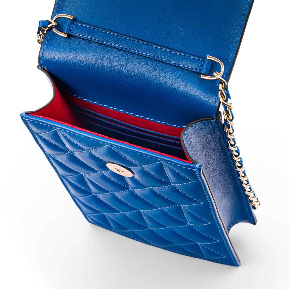 Leather phone bag, cobalt, inside