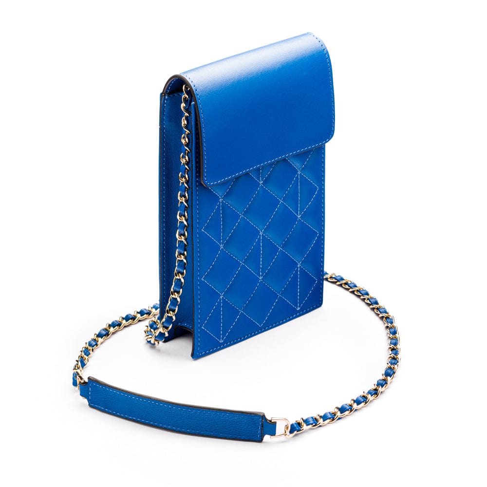 Leather phone bag, cobalt, side