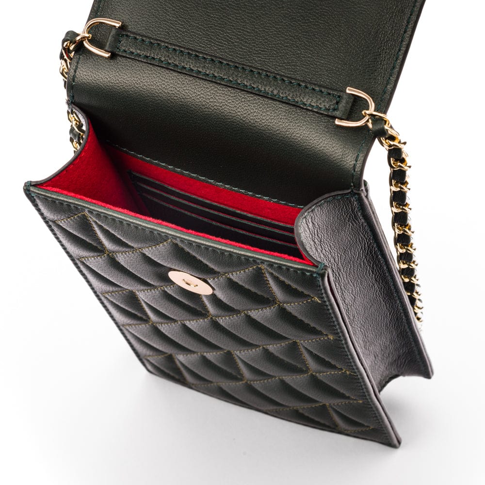 Leather phone bag, green, inside