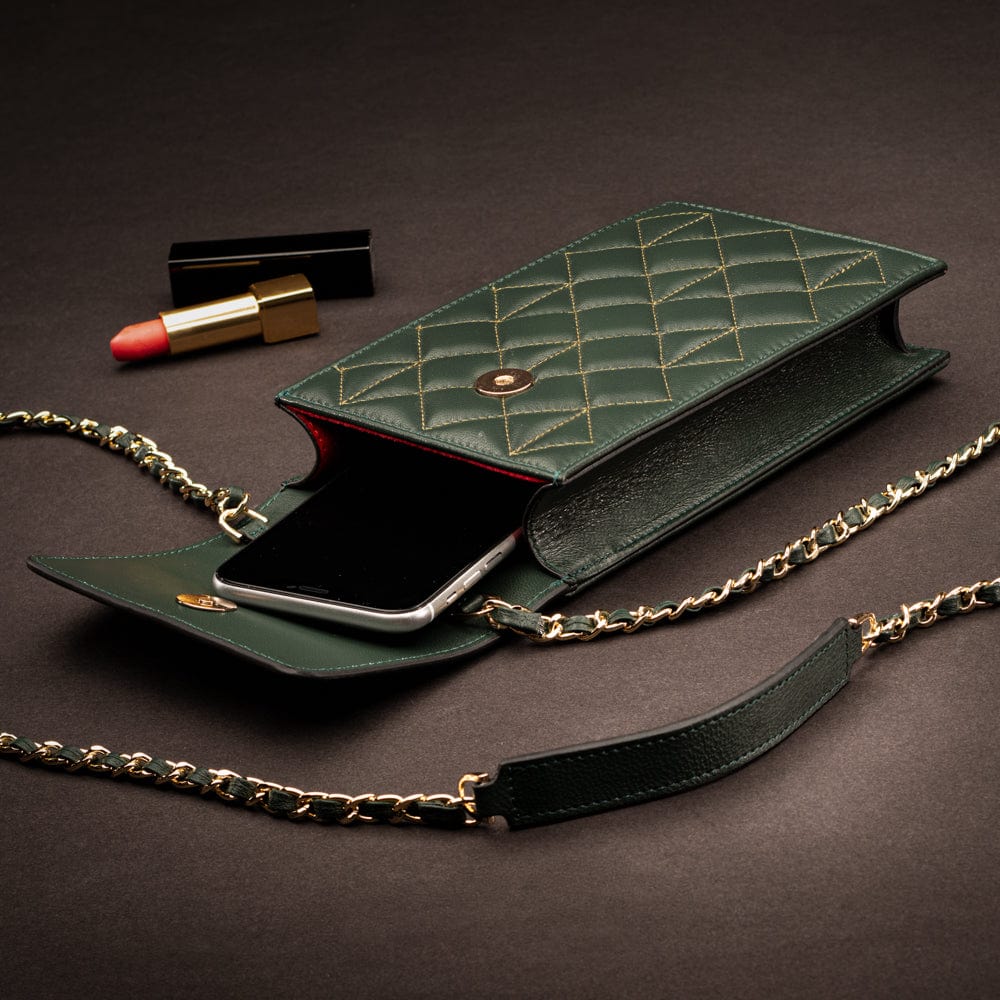 Leather phone bag, green, lifestyle