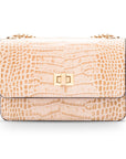 Mini chain bag, ivory croc, front view