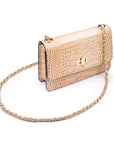 Mini chain bag, ivory croc, side view