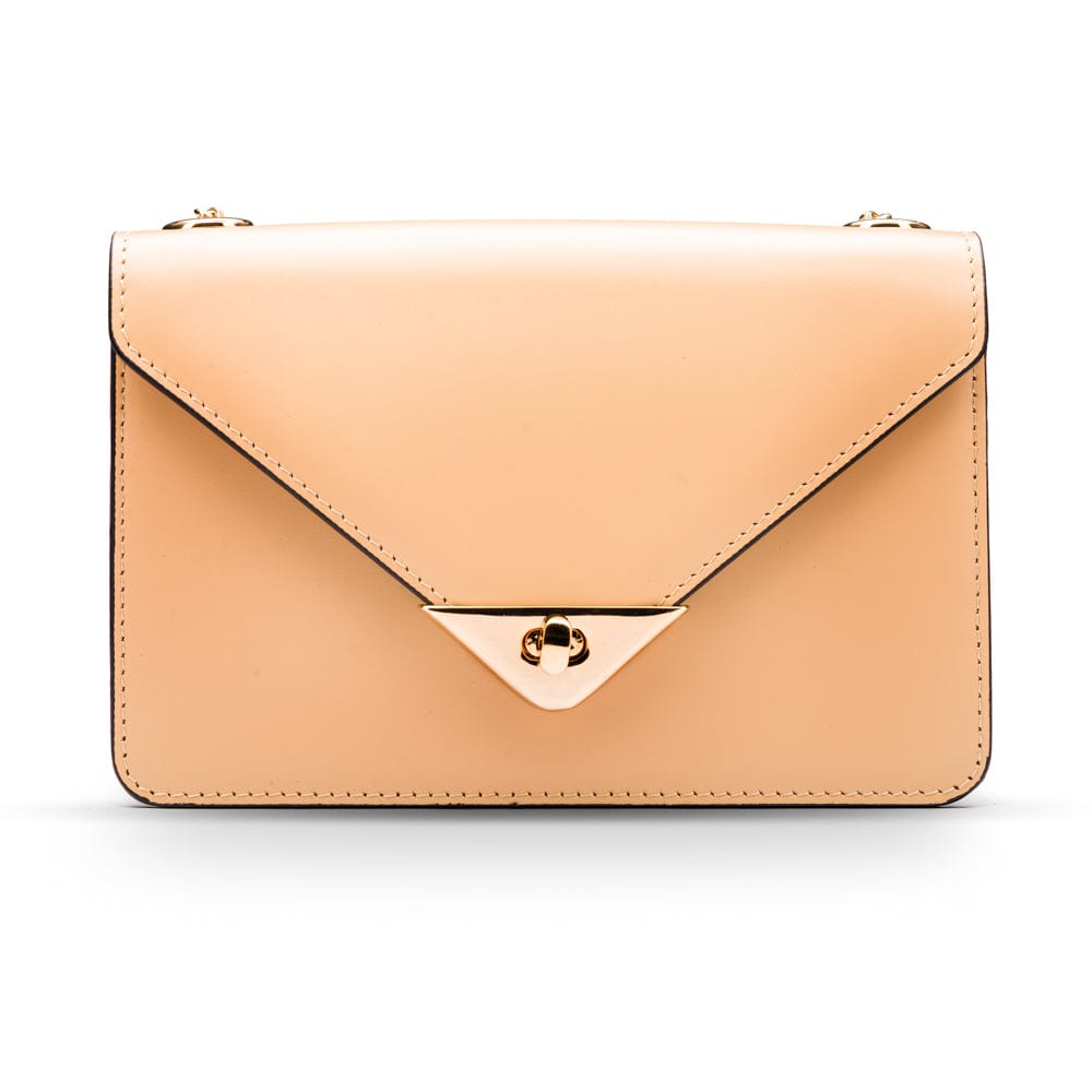 Small leather envelope chain bag, ivory, front view