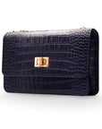Mini chain bag, navy croc, front