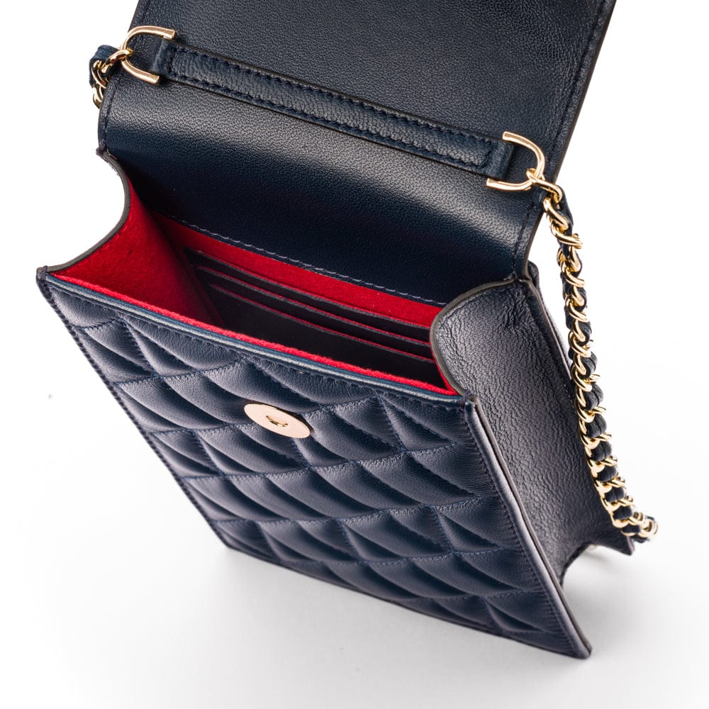 Leather phone bag, navy, inside