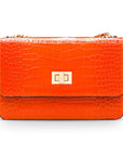 Mini chain bag, orange croc, front view