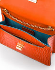 Mini chain bag, orange croc, inside view