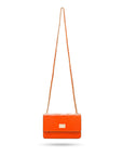 Mini chain bag, orange croc, long chain strap