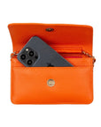 Small leather chain bag, orange, open