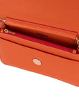 Small leather chain bag, orange, open