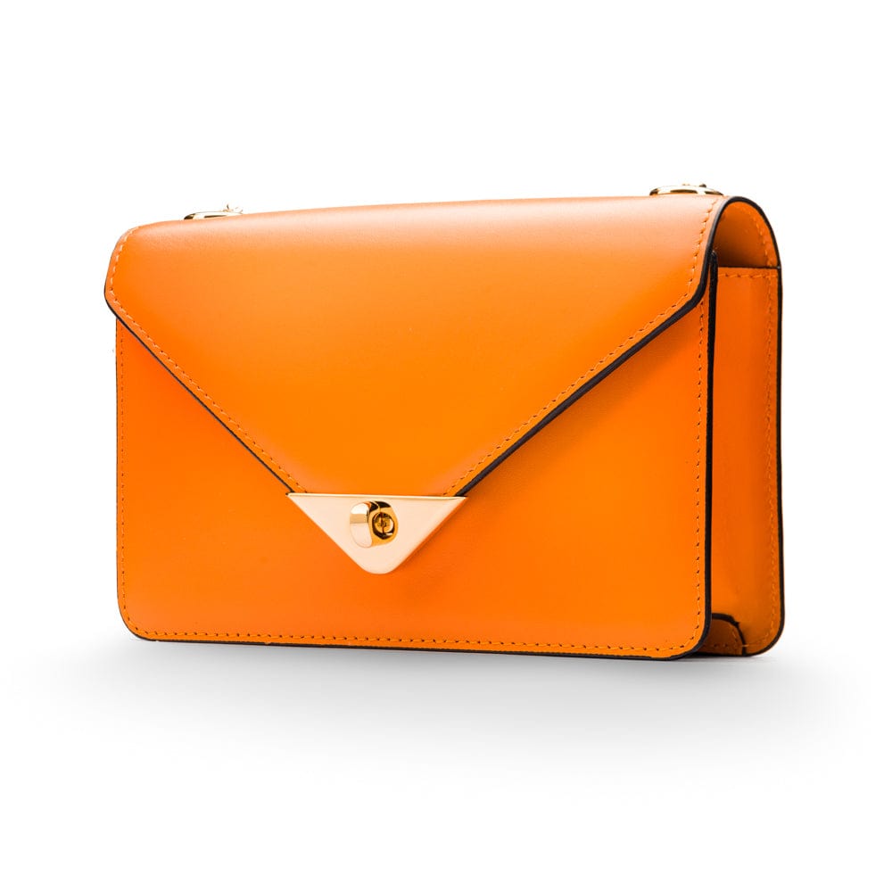 Small leather envelope chain bag, orange, front