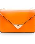 Small leather envelope chain bag, orange, front view