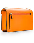Small leather envelope chain bag, orange, back view