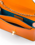 Small leather envelope chain bag, orange, inside view