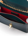 Small leather envelope chain bag, green, inside view