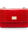 Mini chain bag, red croc, front view