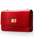 Mini chain bag, red croc, front