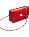 Mini chain bag, red croc, side view