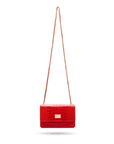 Mini chain bag, red croc, long chain strap