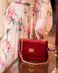 Mini leather chain bag, red croc, lifestyle