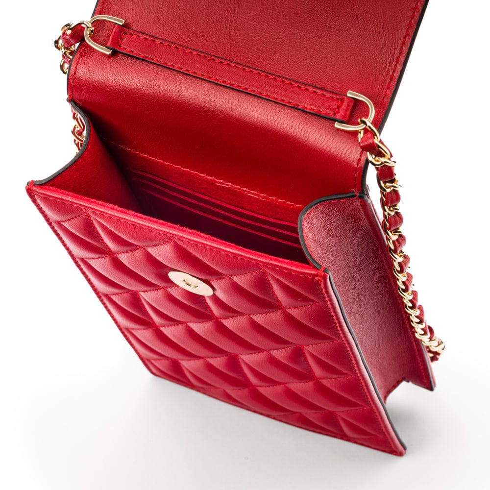 Leather phone bag, red, inside