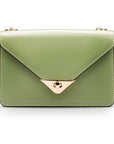 Small leather envelope chain bag, sage green, front