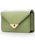 Small leather envelope chain bag, sage green, front