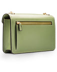 Small leather envelope chain bag, sage green, back view