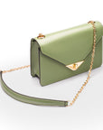 Small leather envelope chain bag, sage green, side view