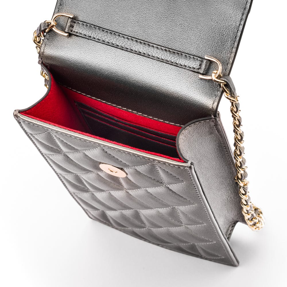 Leather phone bag, silver, inside