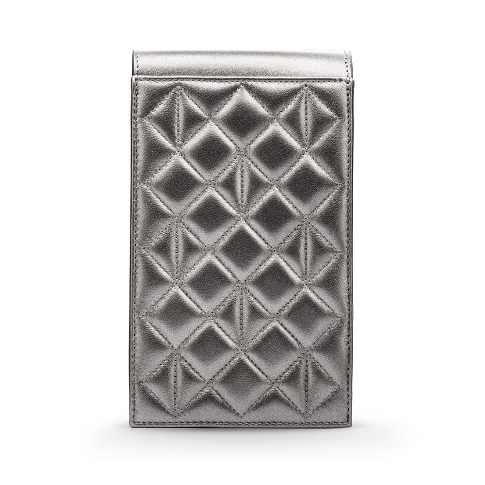 Leather phone bag, silver, back