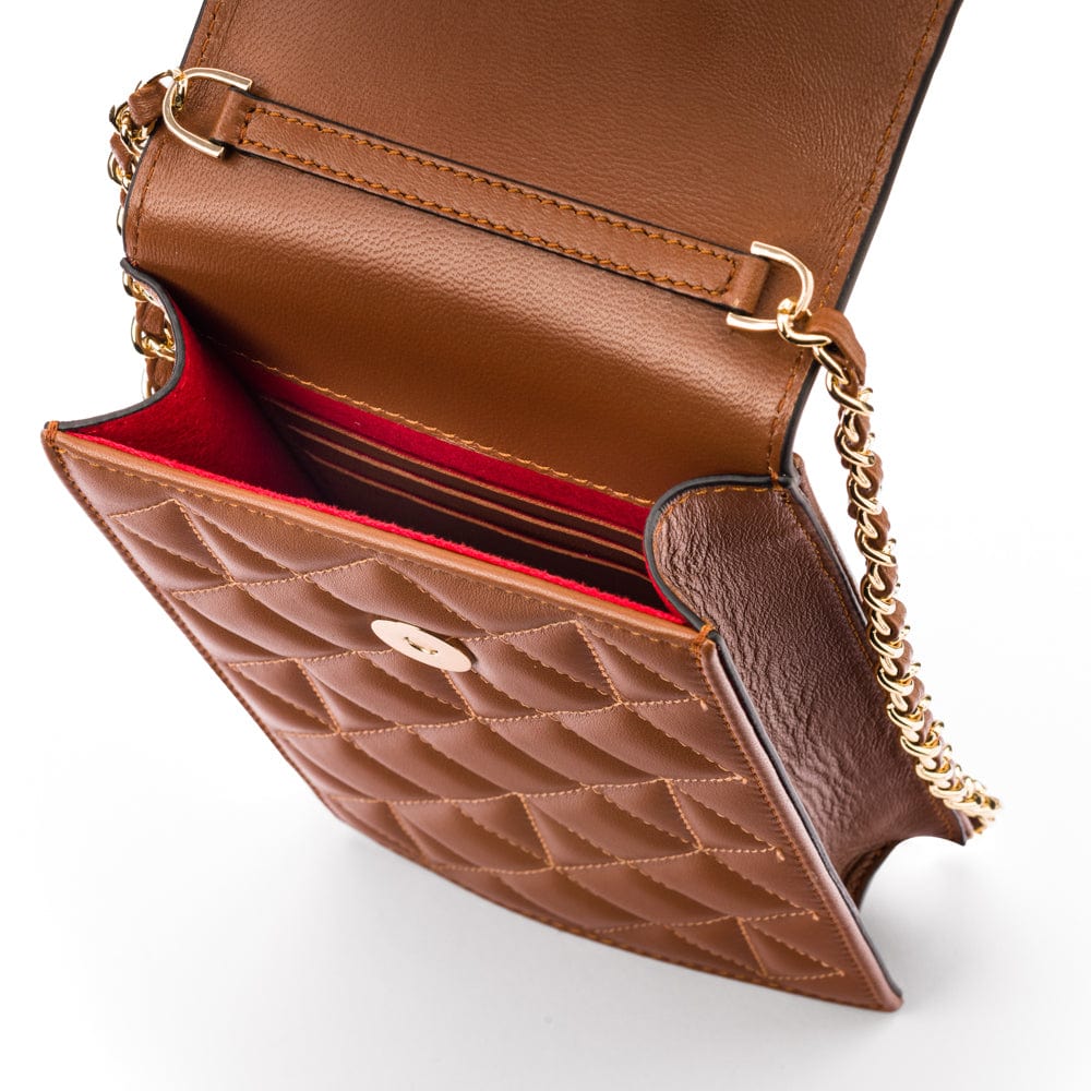 Leather phone bag, tan, inside