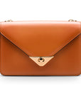 Small envelope shoulder bag, tan, front view
