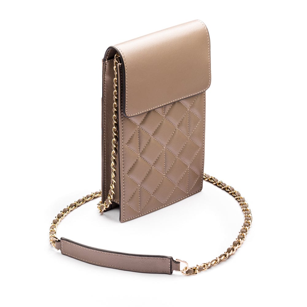 Leather phone bag, taupe, side