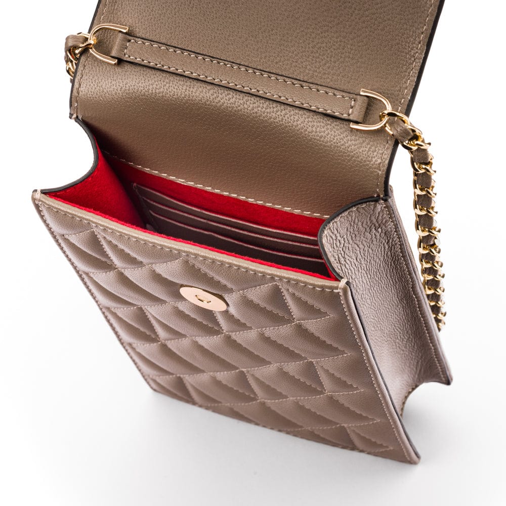 Leather phone bag, taupe, inside