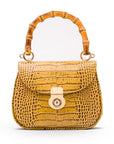 Bamboo handle bag, antique green croc, front view