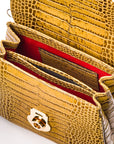 Bamboo handle bag, antique green croc, inside view