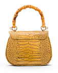 Bamboo handle bag, antique green croc, back view