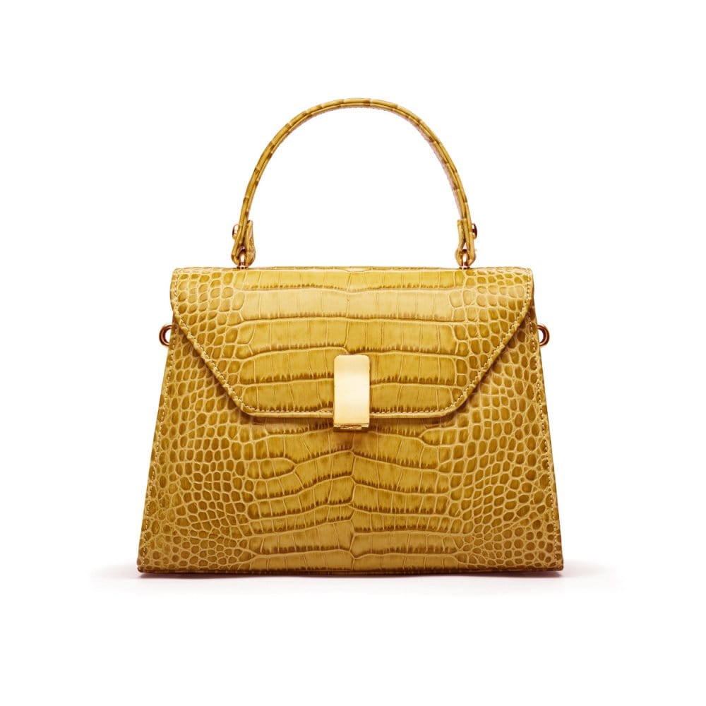 Leather top handle bag, antique green, front view