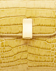 Leather top handle bag, antique green, lock closeup