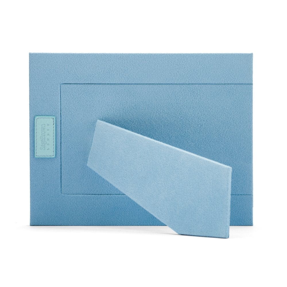 Leather photo frame, baby blue 8x6", landscape back