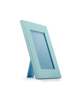 Leather photo frame, baby blue 8x6", side