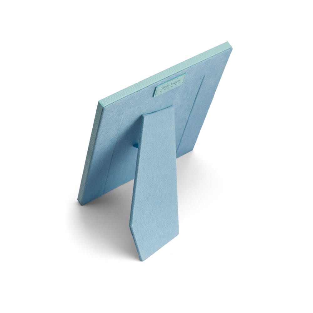 Leather photo frame, baby blue 8x6", back