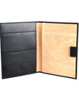 A5 leather notepad folder, black, open view