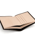 Bifold leather wallet with 6 credit cards, black, inside